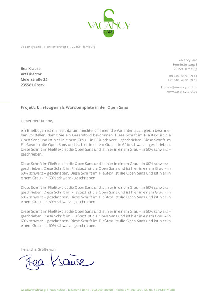 Vacancycard Bea Kause Grafikdesign Lubeck